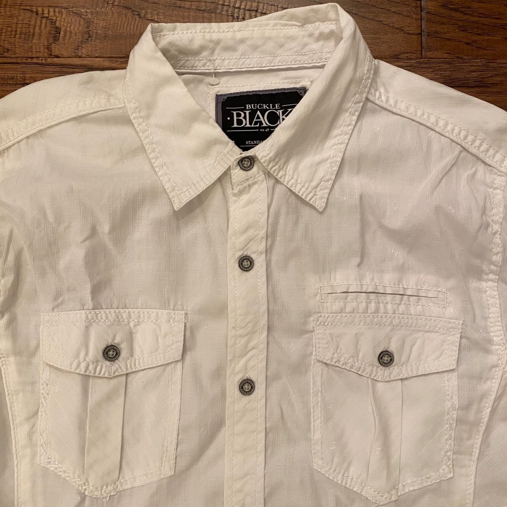 Buckle Black No. 48 Button Down Shirt Mens Large White Jacquard Long Sleeve L
